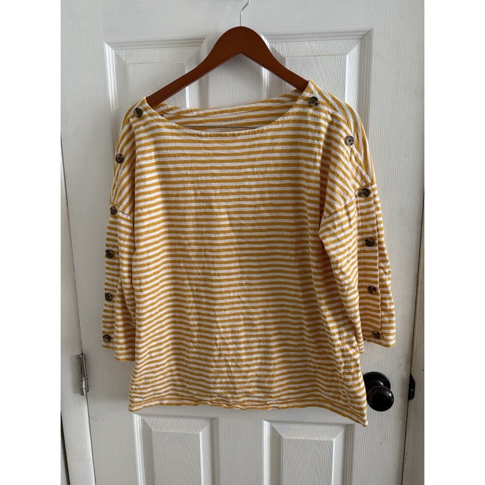 Talbots women's size XL Yellow Striped Top Tshirt Button Accents
